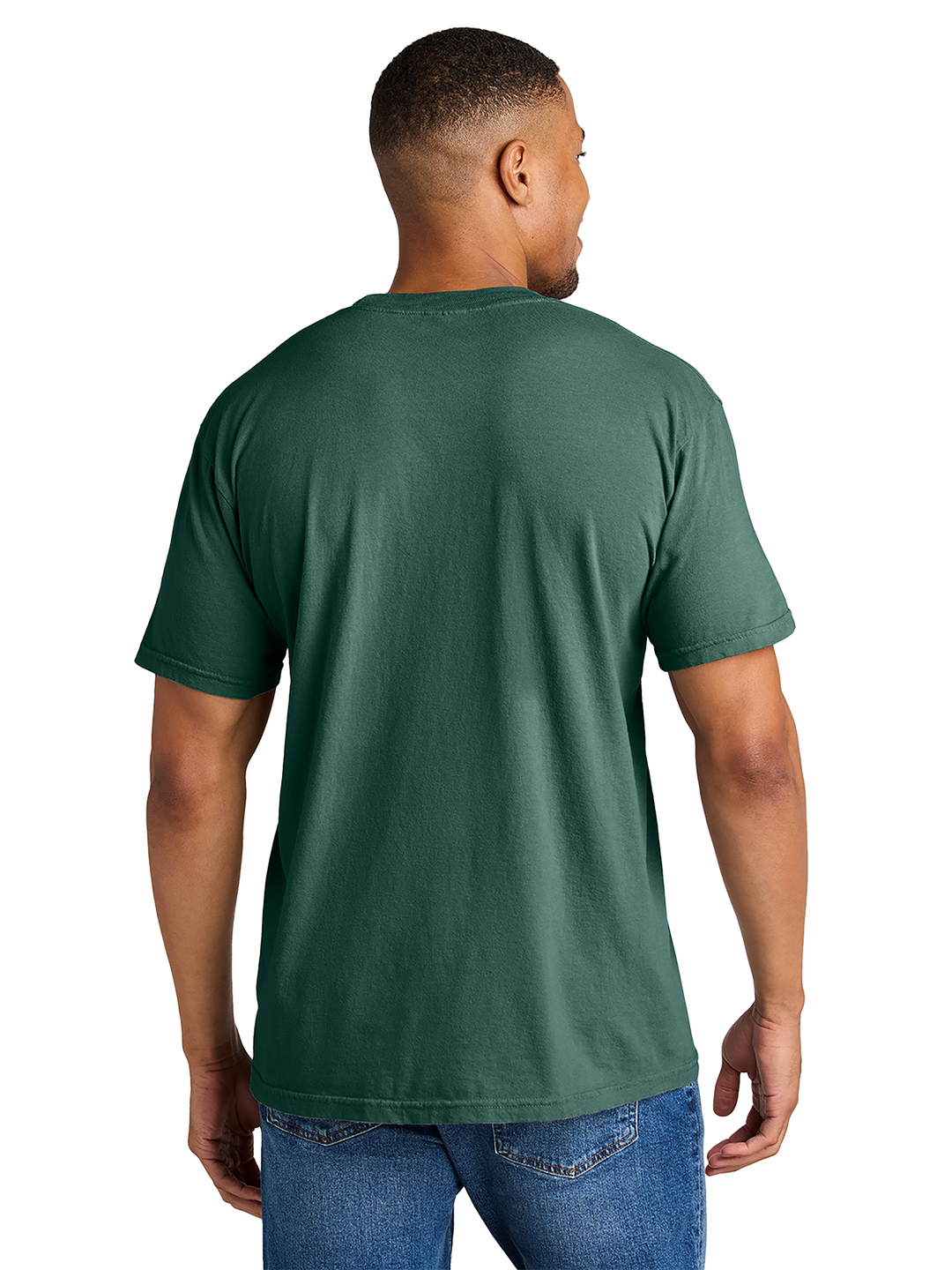Back view of a green Porsche t-shirt with a plain design. Personalize your Porsche shirt at Kavy's Customs with custom colors and styles.