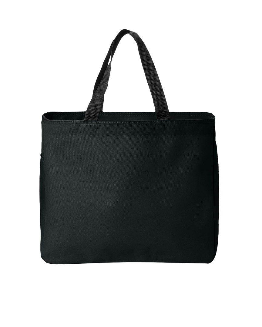 Port Authority Essential Poly Canvas Customizable Tote in black with durable handles. Perfect for daily use, personalization, and branding needs.