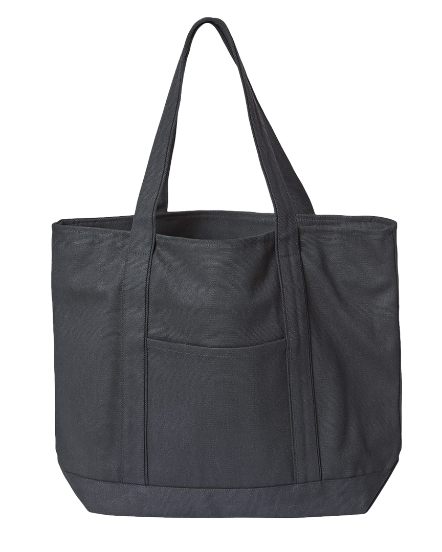 Liberty Bags X-Large Customizable Tote with Zipper made from heavyweight cotton canvas. Features a spacious design with sturdy handles and a front pocket.