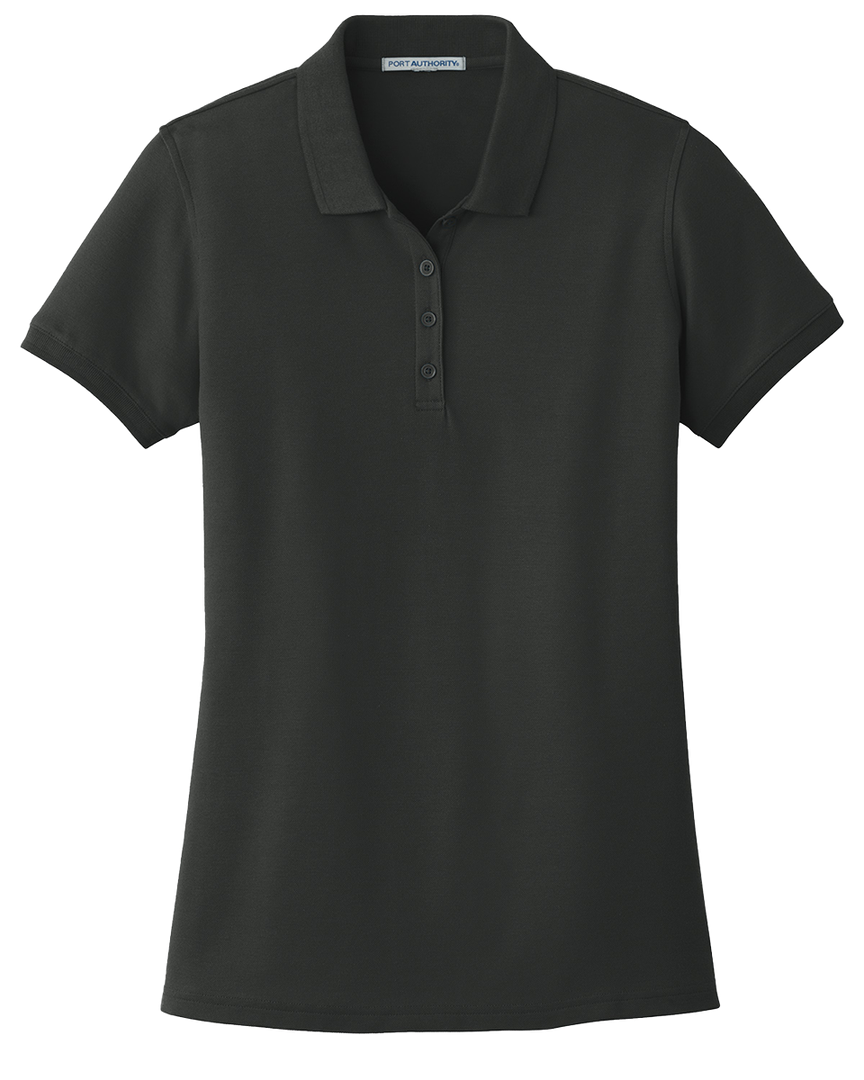 Port Authority Ladies Core Classic Pique Polo in black with a tailored fit, short sleeves, and a four-button placket. Ideal for casual or professional wear.