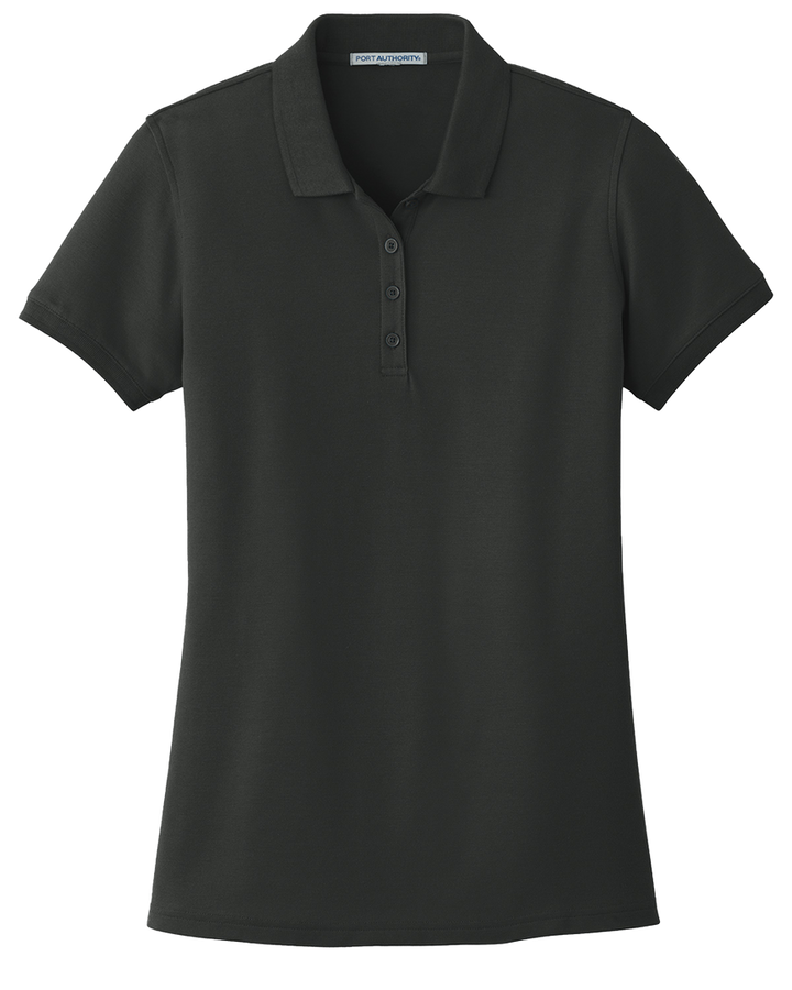 Port Authority Ladies Core Classic Pique Polo in black with a tailored fit, short sleeves, and a four-button placket. Ideal for casual or professional wear.