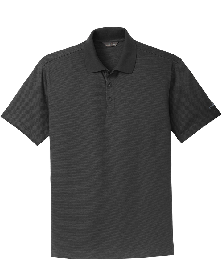 Eddie Bauer® Performance Polo in black, displayed flat to showcase its premium fabric and three-button placket. Custom embroidery available.