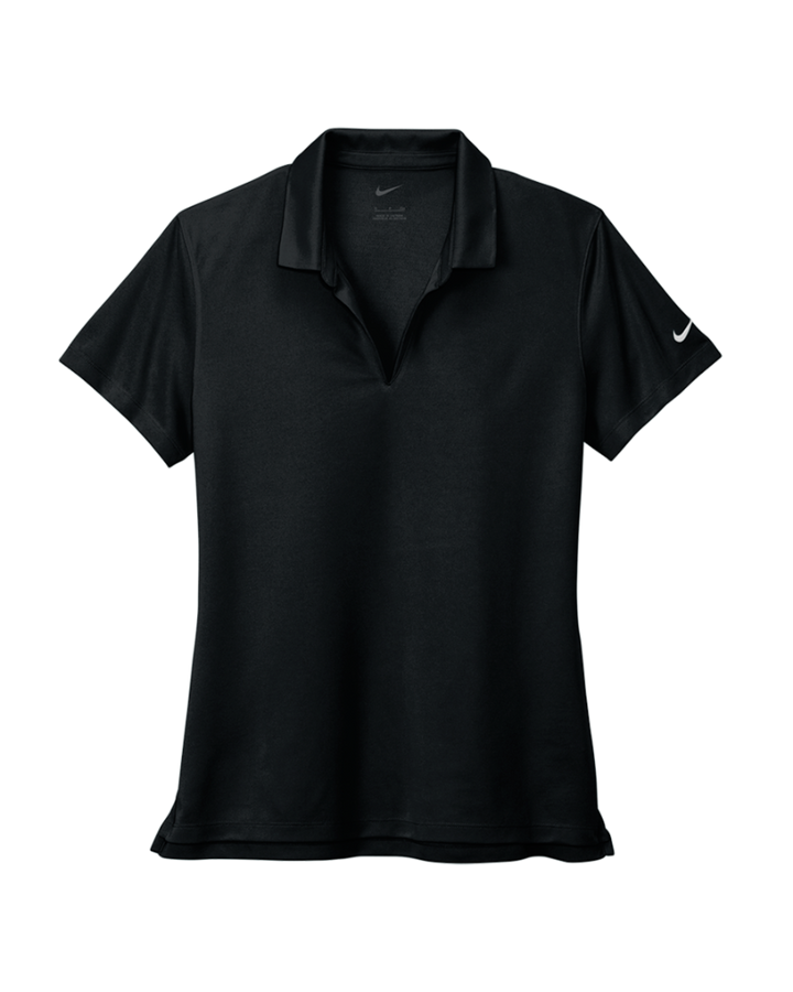 Flat-lay of Custom Nike Women's Dri-FIT Micro Pique 2.0 Polo in black, showcasing Nike logo and sleek design for custom branding.