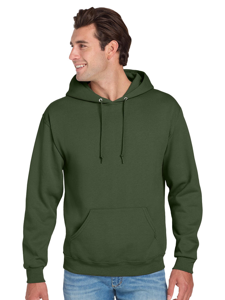 Jerzees NuBlend Hoodie in bright red, offering a relaxed fit, adjustable hood, and soft fleece fabric for everyday casual wear.