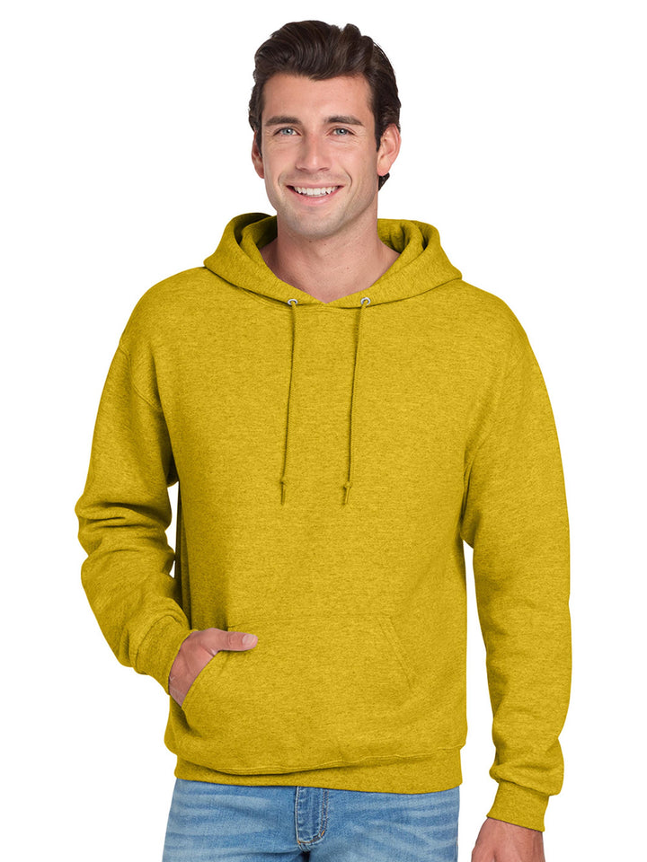 Jerzees NuBlend Hoodie in white, featuring a pullover design, ribbed cuffs, and a cozy fleece interior for warmth and comfort.