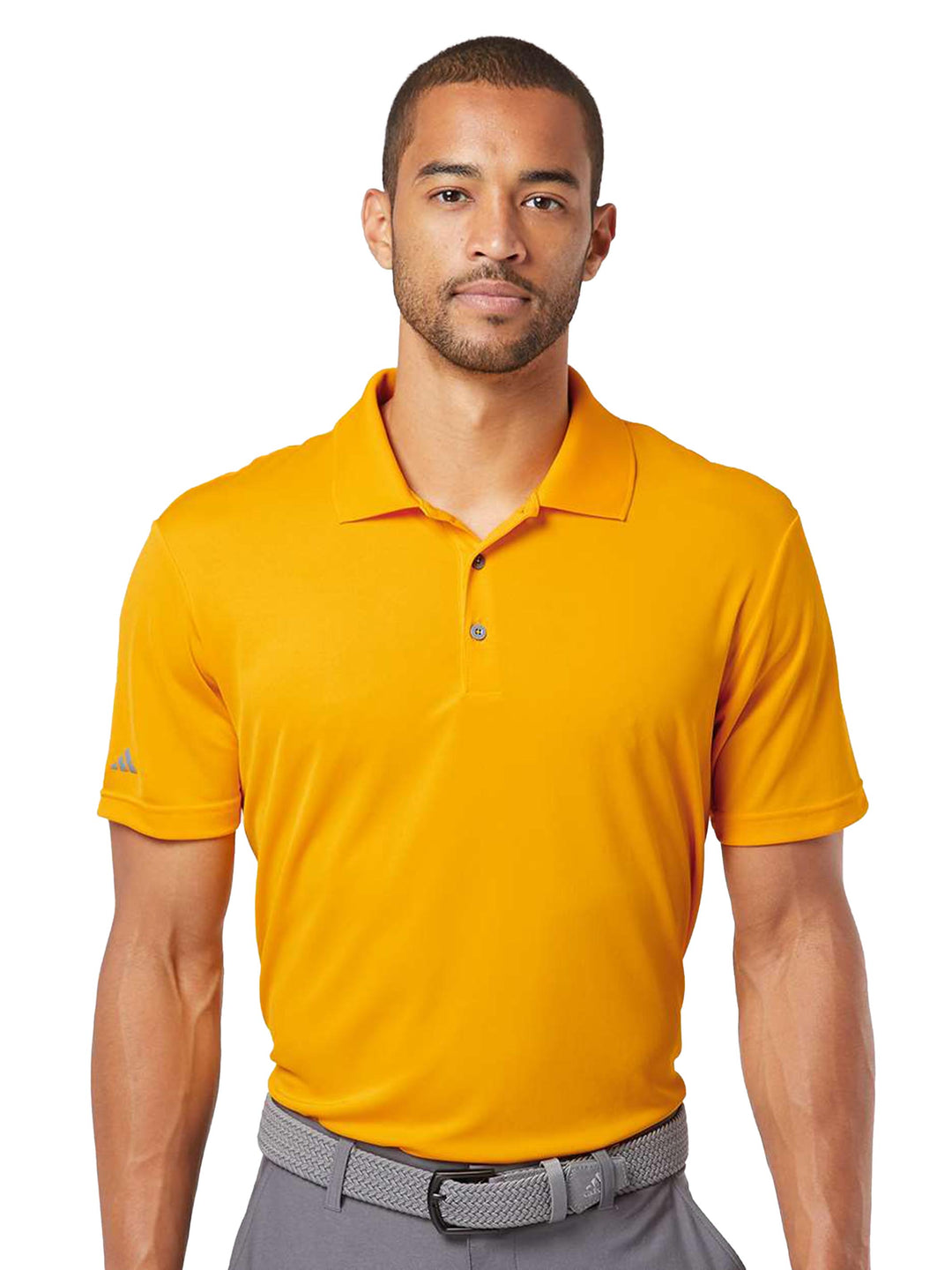 Bright orange Adidas Performance Polo with a modern fit and breathable fabric. Personalize yours at Kavy's Customs with no minimum order.