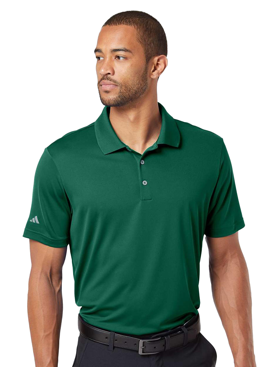 Green Adidas Performance Polo with a breathable, moisture-wicking design. Customize your polo at Kavy's Customs for a unique look.