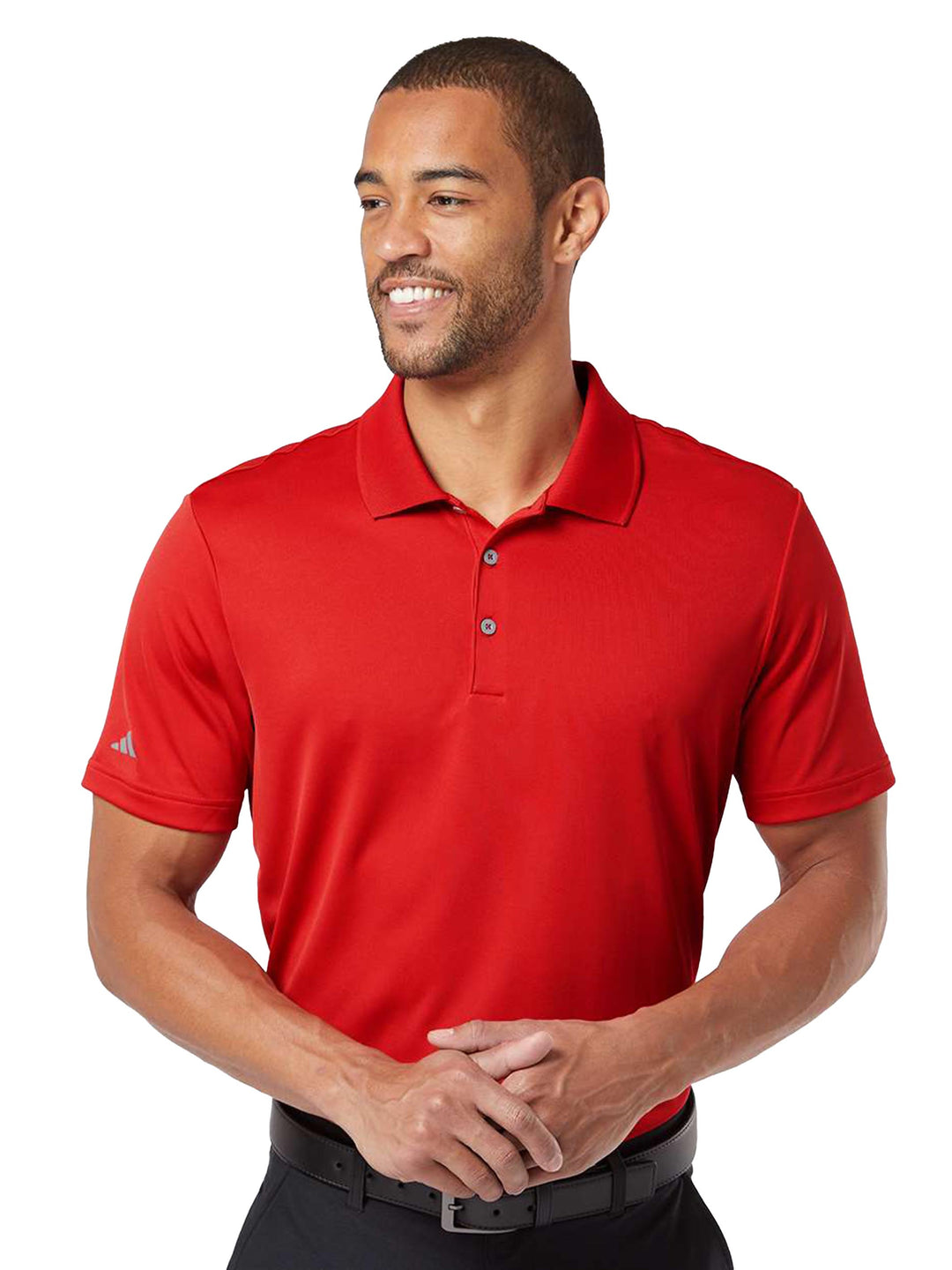 Red Adidas Performance Polo with a sleek, professional look. Add your custom logo or design at Kavy's Customs with no minimum order.