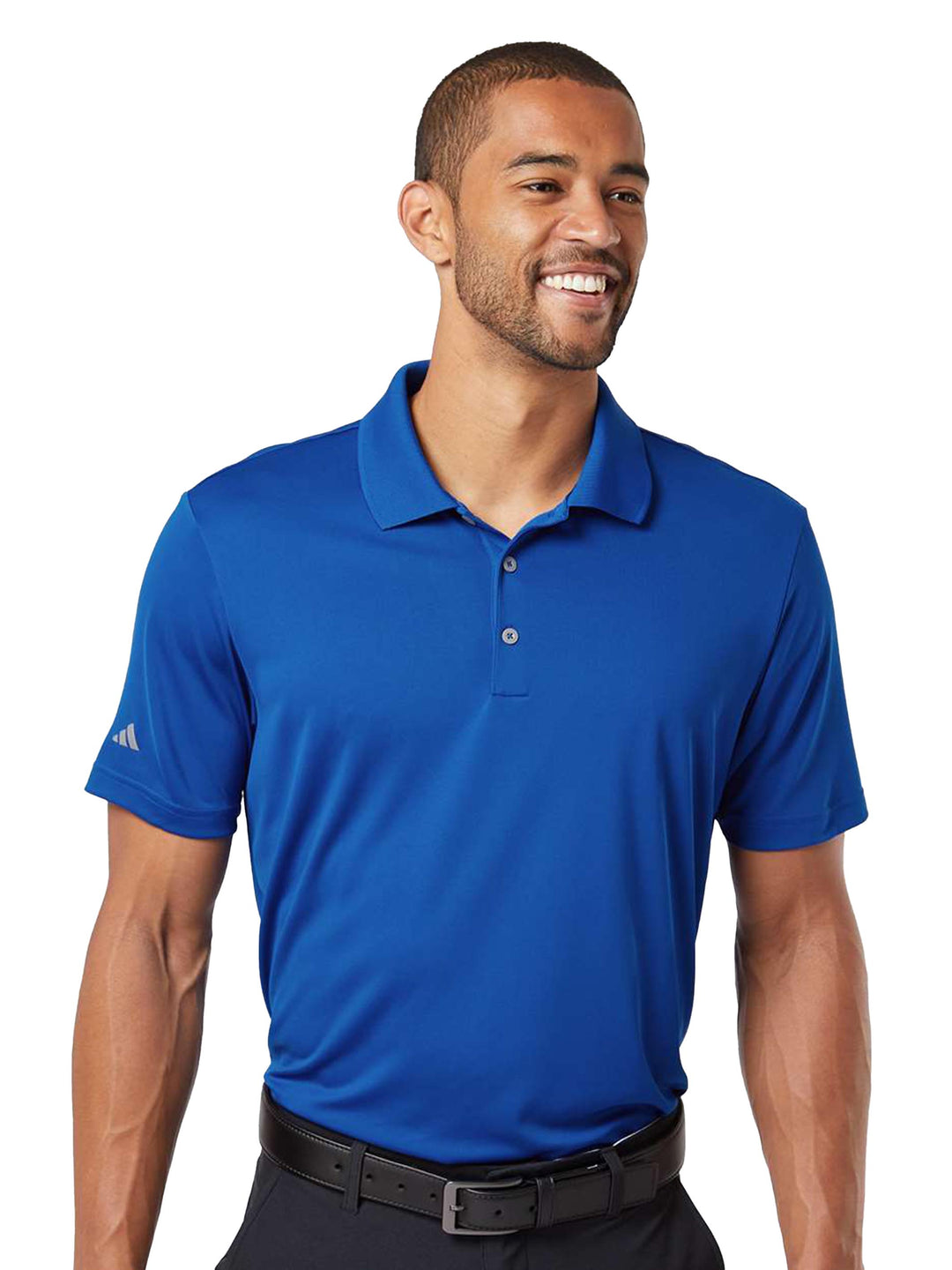Royal blue Adidas Performance Polo with a stylish, athletic fit. Personalize with your logo at Kavy's Customs with free shipping over $75.