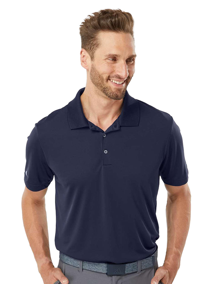 Navy blue Adidas Performance Polo with a professional fit and durable fabric. Add your custom design at Kavy's Customs.