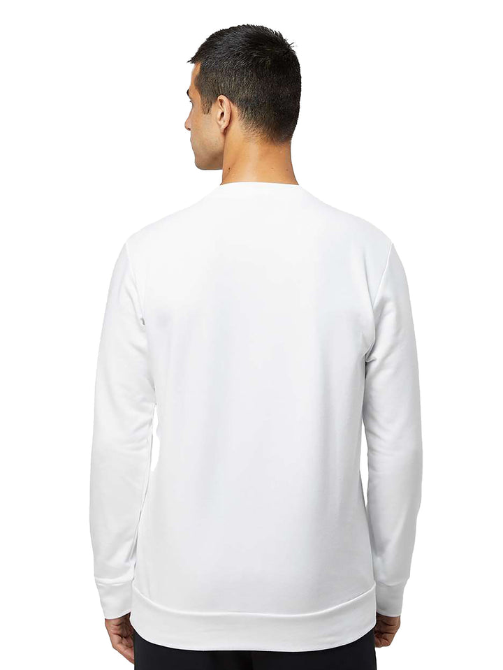 Back view of a white Adidas Fleece Custom Crewneck Sweatshirt, highlighting its clean design and premium fabric. A versatile addition to any wardrobe.