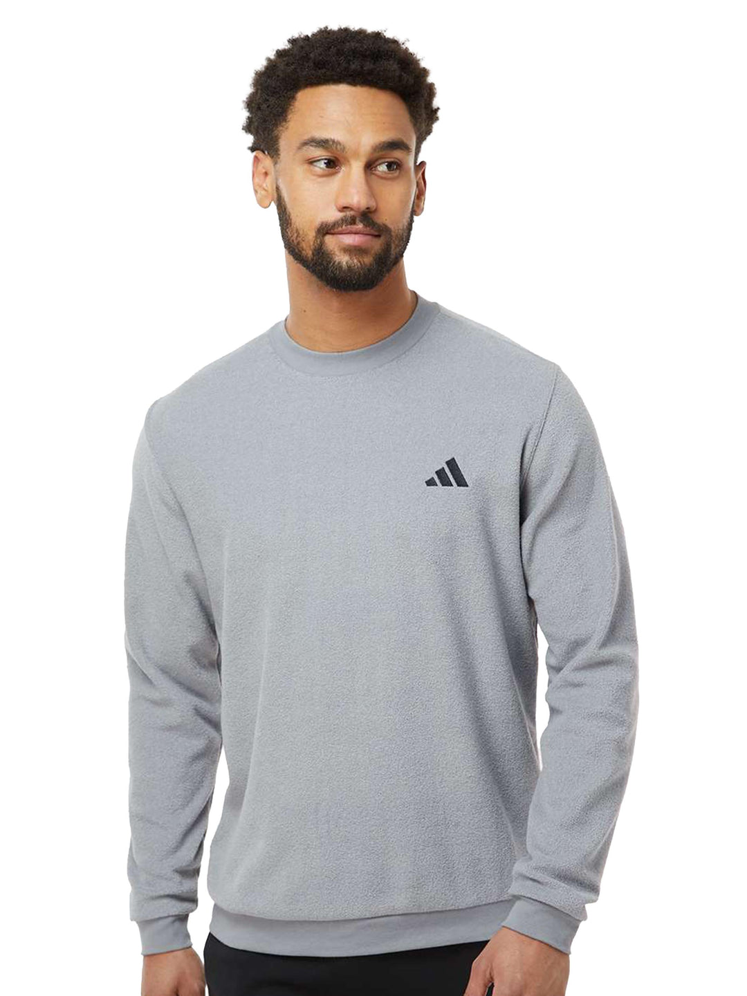 Gray Adidas crewneck sweatshirt with a minimalist embroidered logo. Soft, lightweight, and perfect for layering in any season.