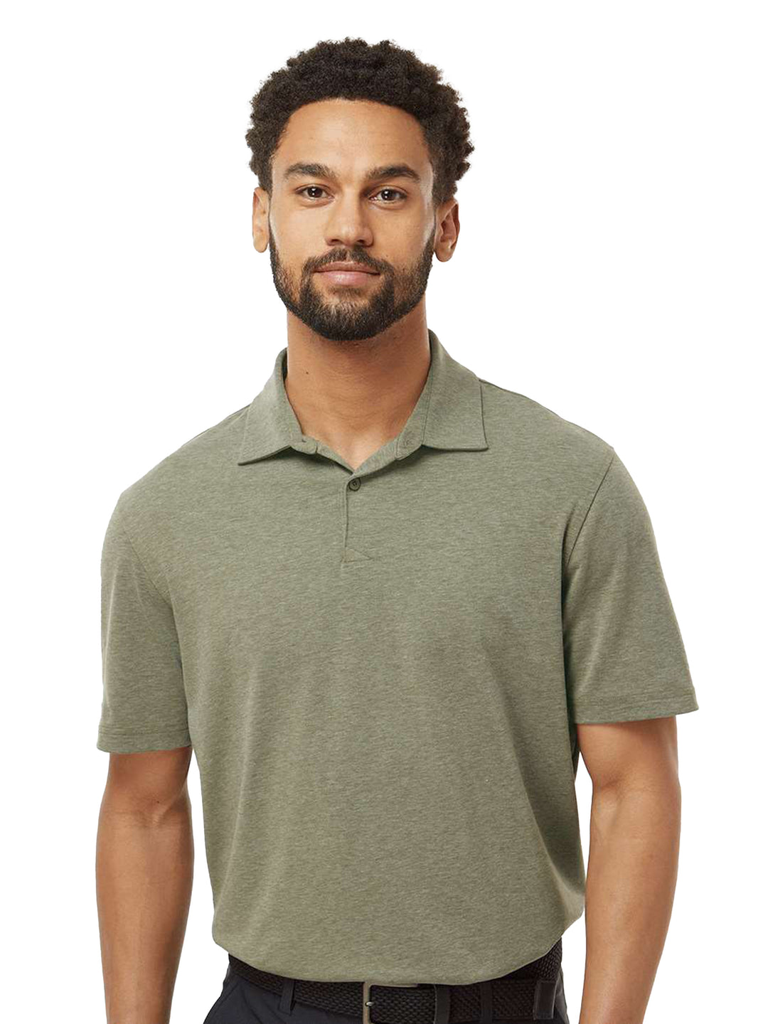 Custom Adidas Blend Polo in green, designed for comfort and style. Features moisture-wicking fabric for all-day wear with no minimum order requirements.