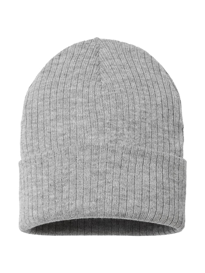Light gray Atlantis Headwear Sustainable Rib Cuffed Beanie with ribbed knit design. Made from sustainable materials, ideal for customization.