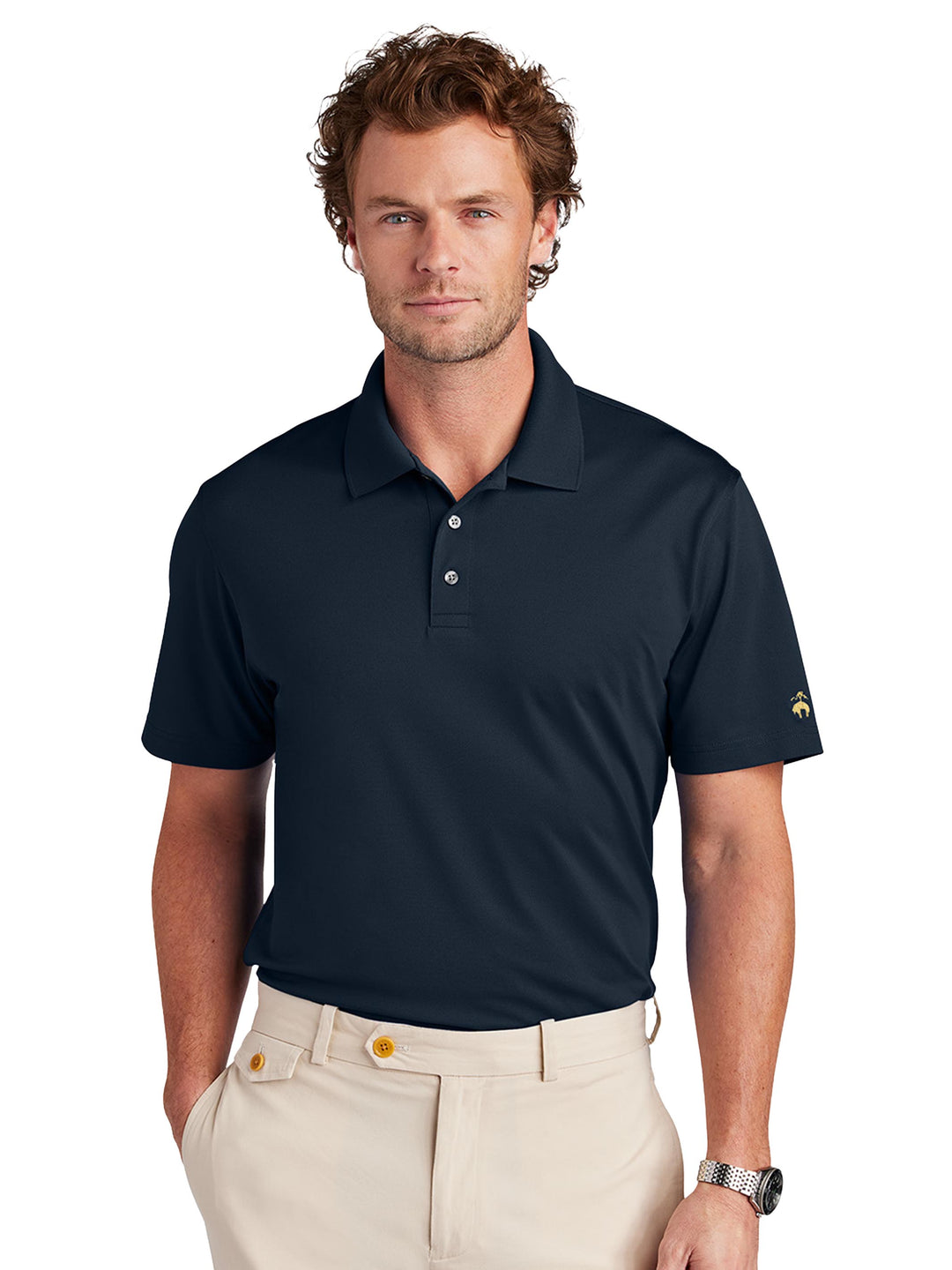 Brooks Brothers BB18220 Polo in navy, featuring a professional design with embroidered sleeve detail. Custom embroidery available for personalization.