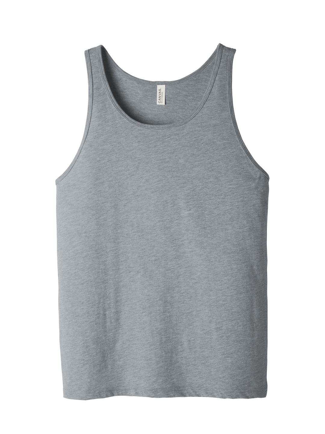 Flat lay of BELLA + CANVAS Unisex Jersey Tank in heather gray, ideal for custom apparel and promotional use.