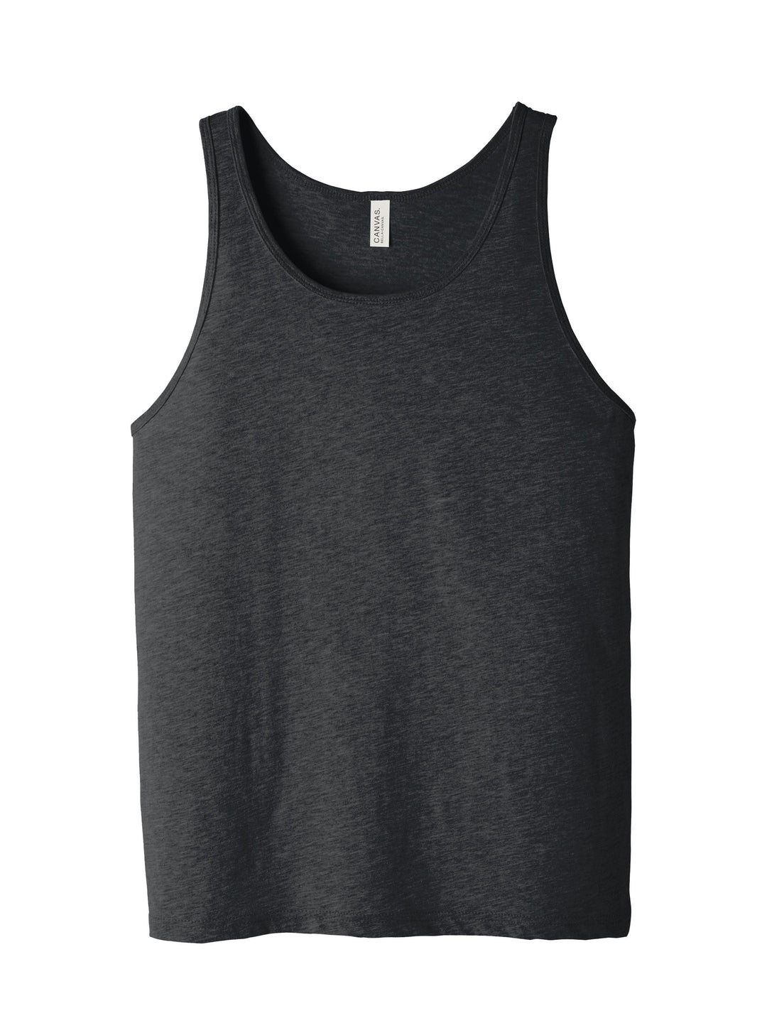 Flat lay of BELLA + CANVAS Unisex Jersey Tank in charcoal heather, ideal for custom logos and event apparel.