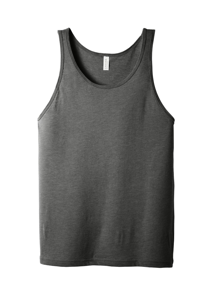 Flat lay of BELLA + CANVAS Unisex Jersey Tank in navy blue, perfect for custom branding and promotional giveaways.