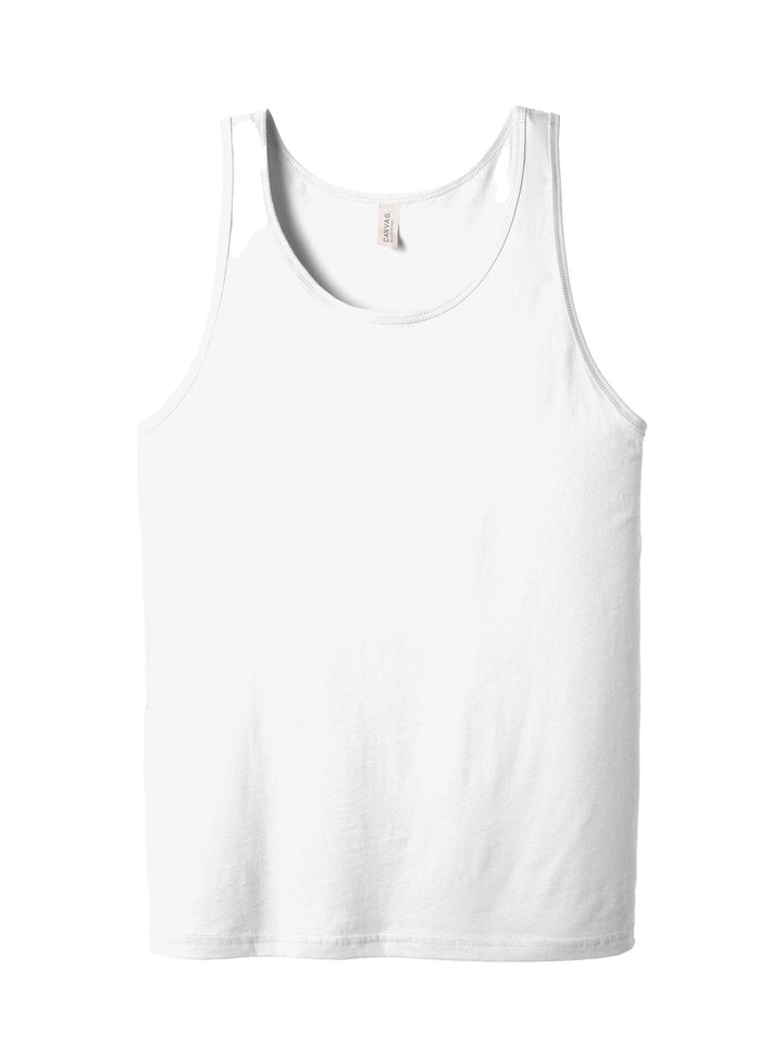 Flat lay of BELLA + CANVAS Unisex Jersey Tank in black with transparent background, perfect for e-commerce customization.