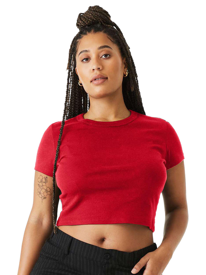 Custom Bella + Canvas Women's Micro Rib Baby Tee in red, featuring a snug fit and ideal for custom branding.