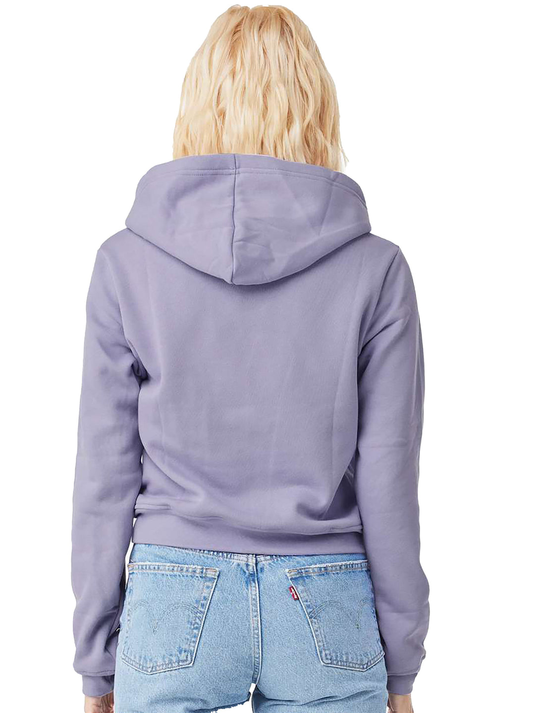 Back view of the Custom Bella + Canvas Women's Classic Hoodie in lavender, highlighting the cozy hood and premium fabric ideal for custom branding.