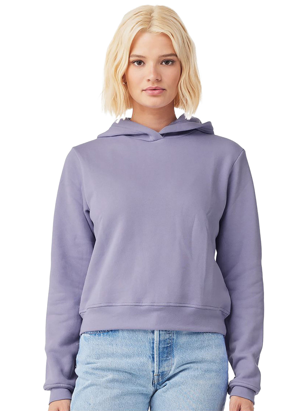 Custom Bella + Canvas Women's Classic Hoodie in soft lavender, featuring a relaxed fit and premium fabric. Perfect for personalized embroidery or printing.