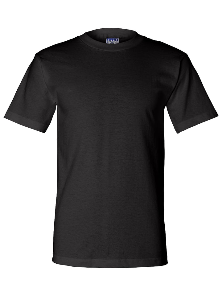 Black Bayside Union-made T-shirt, crafted in the USA. Customizable with your logo or design, available with no minimum order.