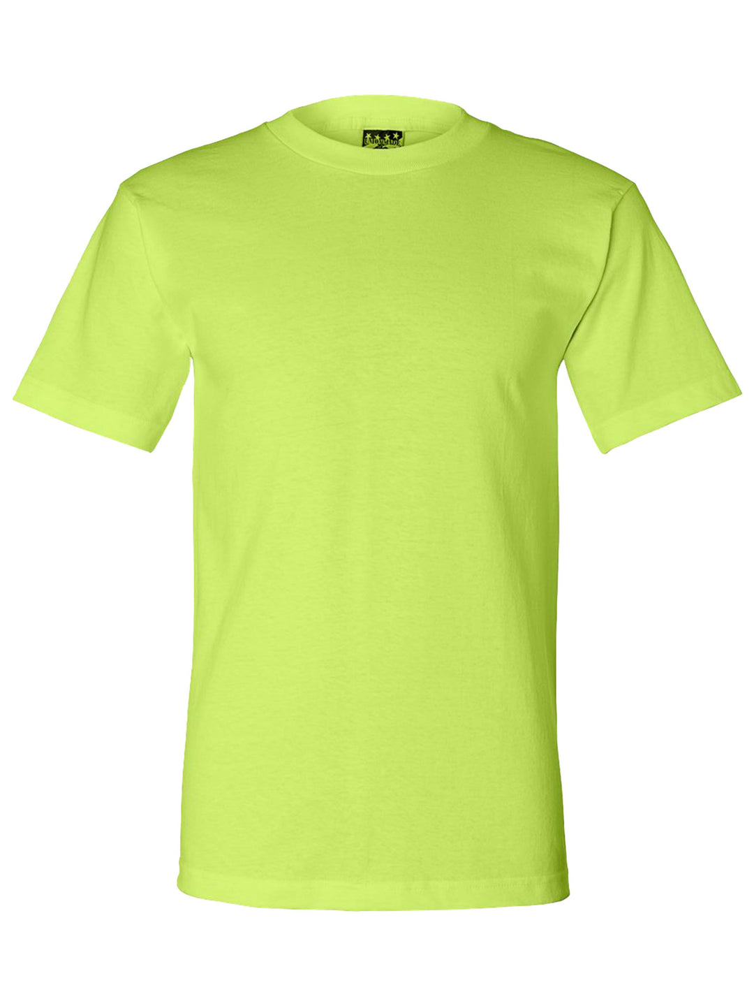 Neon yellow Bayside Union-made T-shirt, made in the USA. Customize with your logo or design, available with no minimum order.