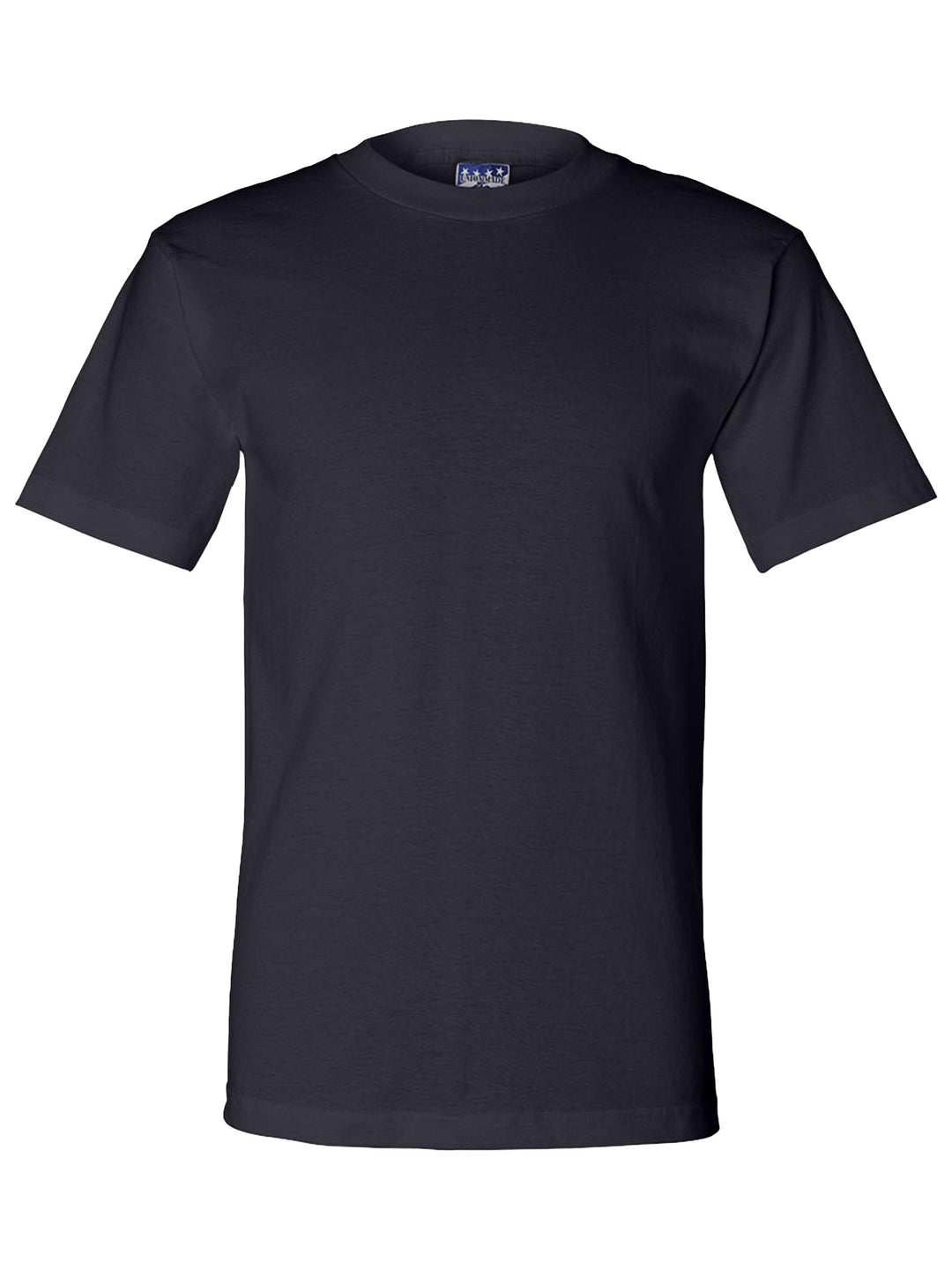 Navy blue Bayside Union-made T-shirt, crafted in the USA. Customizable and available with no minimum order.