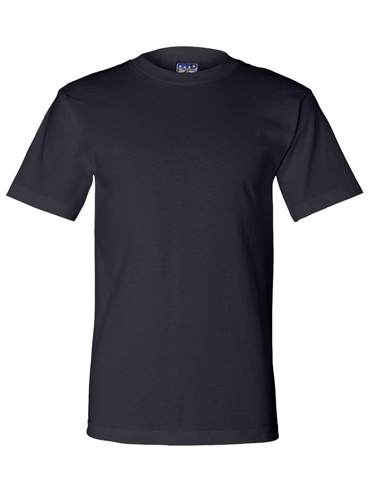 Navy blue Bayside Union-made T-shirt, crafted in the USA. Customizable and available with no minimum order.