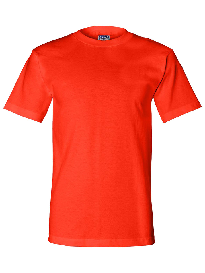 Bright orange Bayside Union-made T-shirt, made in the USA. Personalize with your design or logo, available with no minimum order.