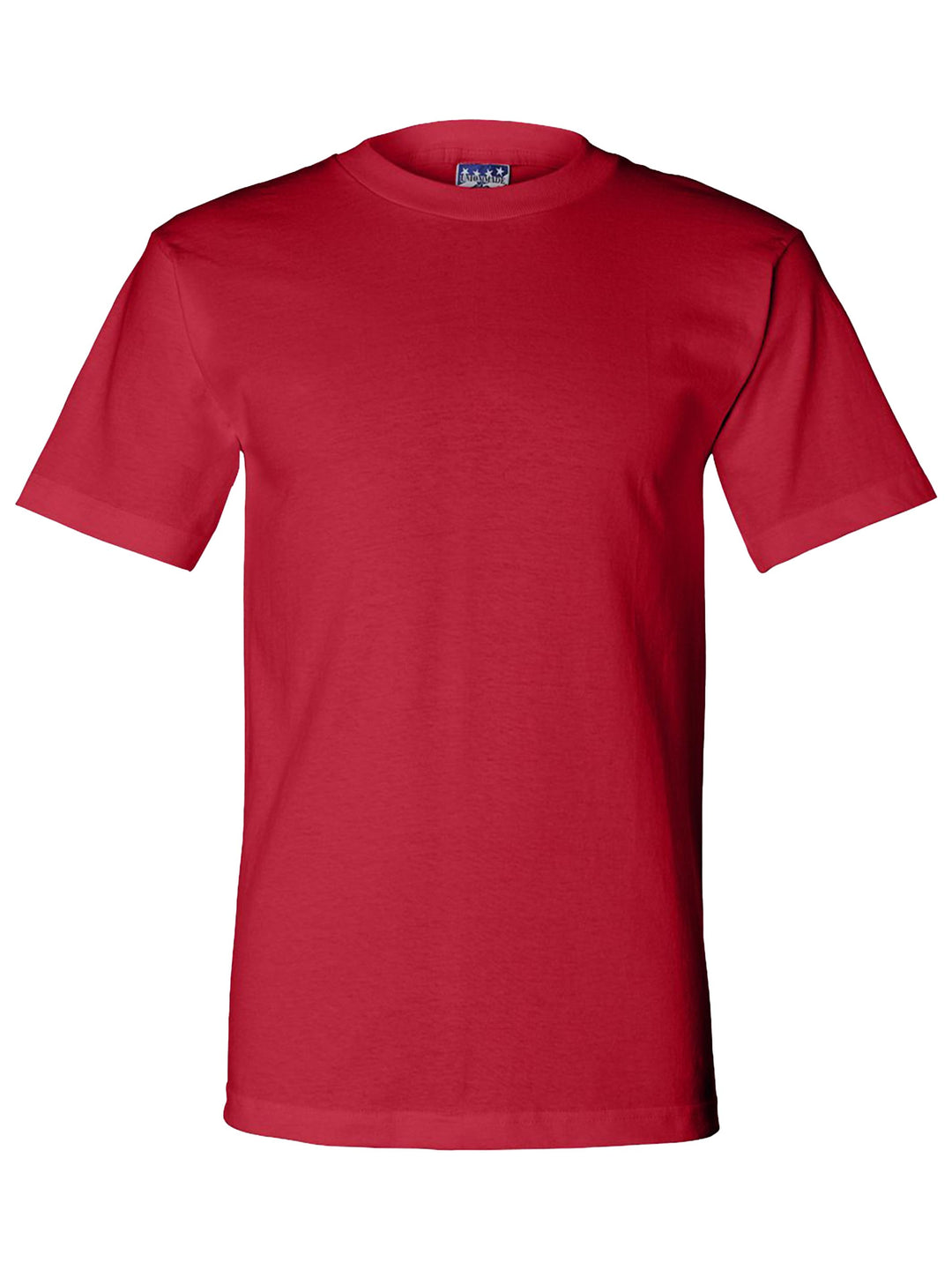Classic red Bayside Union-made T-shirt, made in the USA. Customize with your logo or design, available with no minimum order.