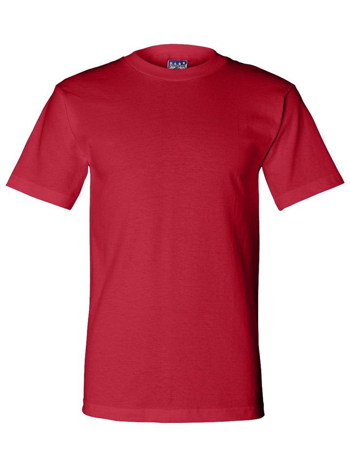 Classic red Bayside Union-made T-shirt, made in the USA. Customize with your logo or design, available with no minimum order.
