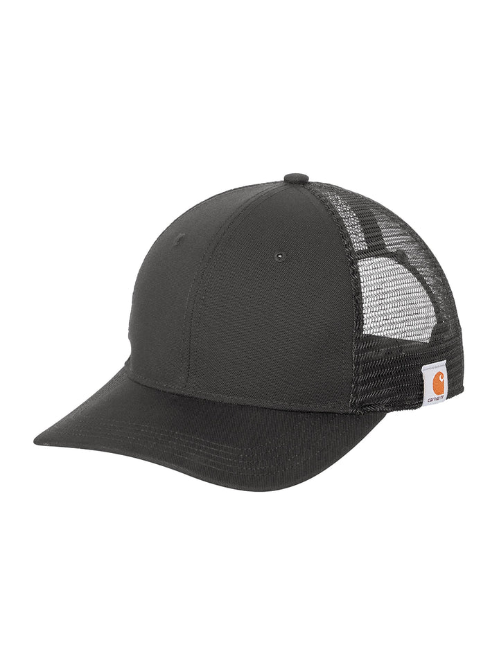 Charcoal Custom Carhartt Canvas Mesh Back Cap with mesh back and snapback closure, perfect for personalized work apparel.