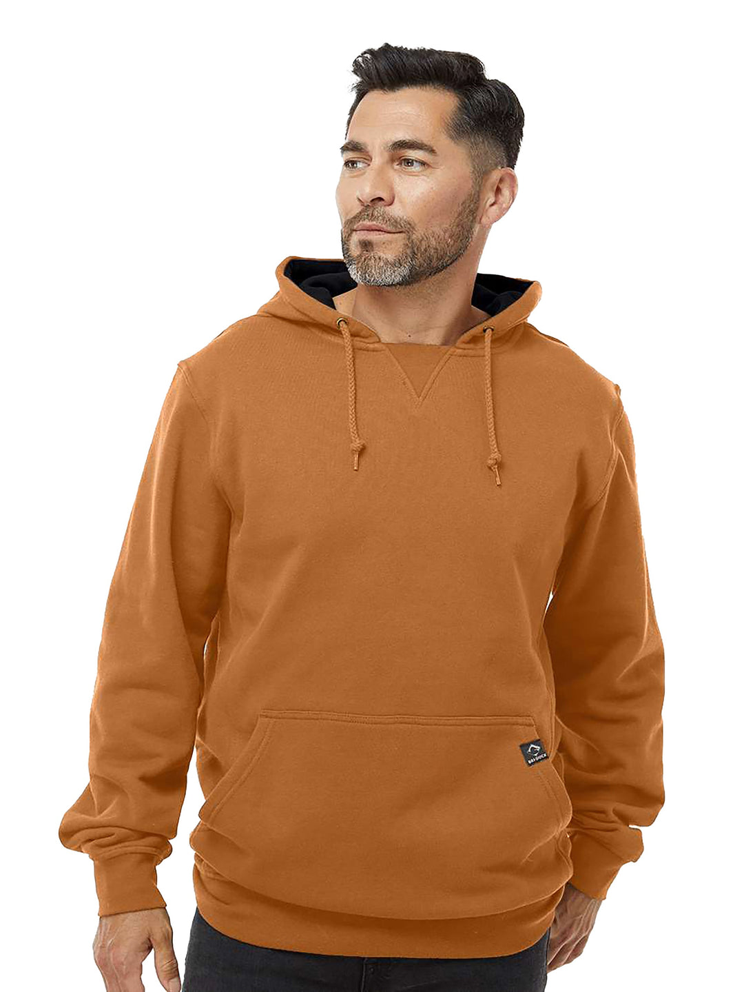 Custom DRI DUCK Hoodie Woodland Fleece Pullover in a warm brown shade, featuring a front pocket and adjustable drawstring hood. Ideal for personalization with embroidery or printing.