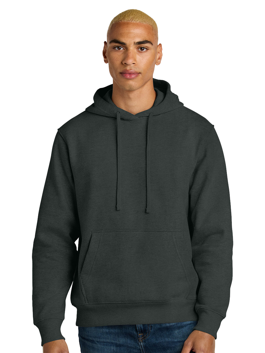 Custom District V.I.T Heavy Weight Hoodie in dark green, offering a stylish and comfortable fit with a front pocket and drawstring hood.