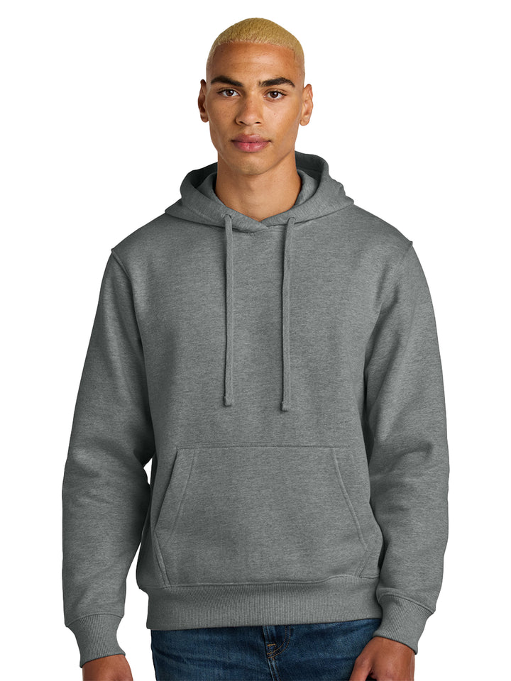 Custom District V.I.T Heavy Weight Hoodie in dark gray, featuring a soft and warm fabric blend with a front pocket and ribbed cuffs.