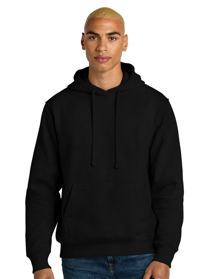Custom District V.I.T Heavy Weight Hoodie in black, offering a sleek and modern look with a comfortable fit and front pocket.