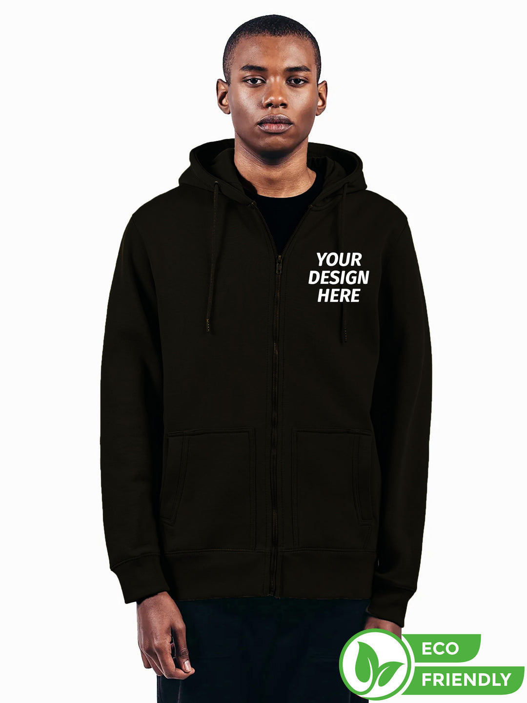 Custom Original Favorites Heavy Weight Zip Up Hoodie in black with eco-friendly fabric. Personalize with your design for a premium, sustainable look.