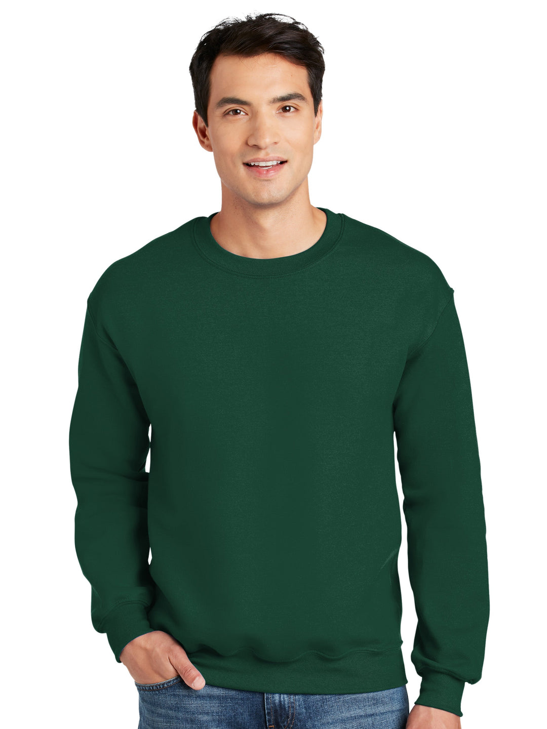Gildan DryBlend Custom Crewneck Sweatshirt in forest green, featuring a classic fit and moisture-wicking fabric for comfort and durability.