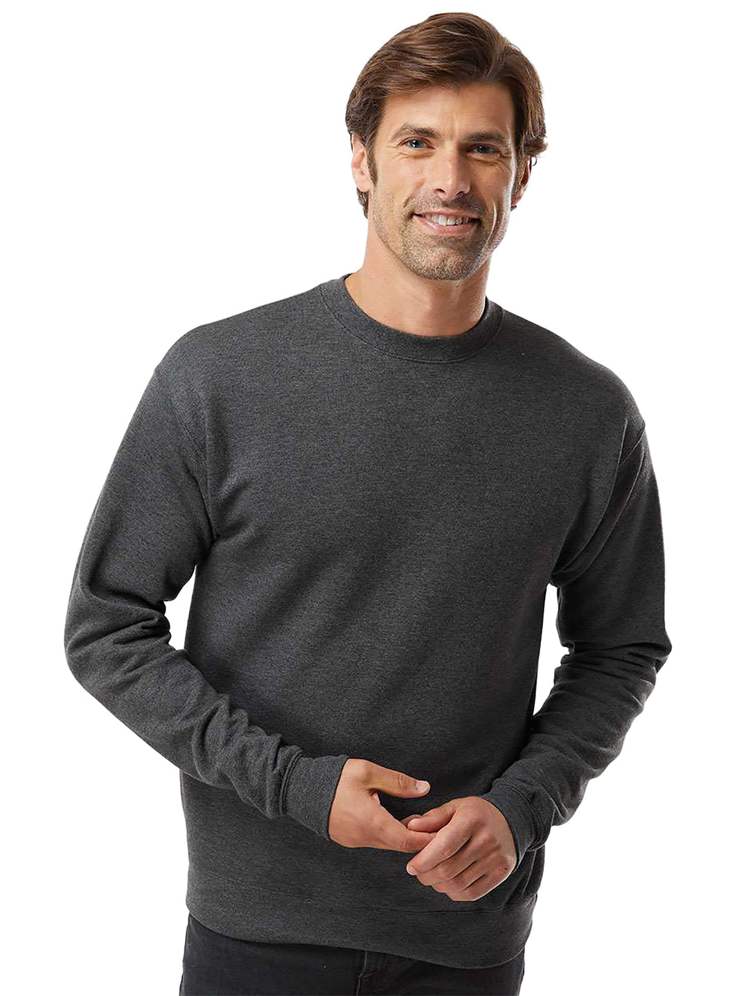 Hanes Perfect Fleece Crewneck Custom Sweatshirt in dark gray, featuring a classic fit and soft fleece fabric for comfort and durability.