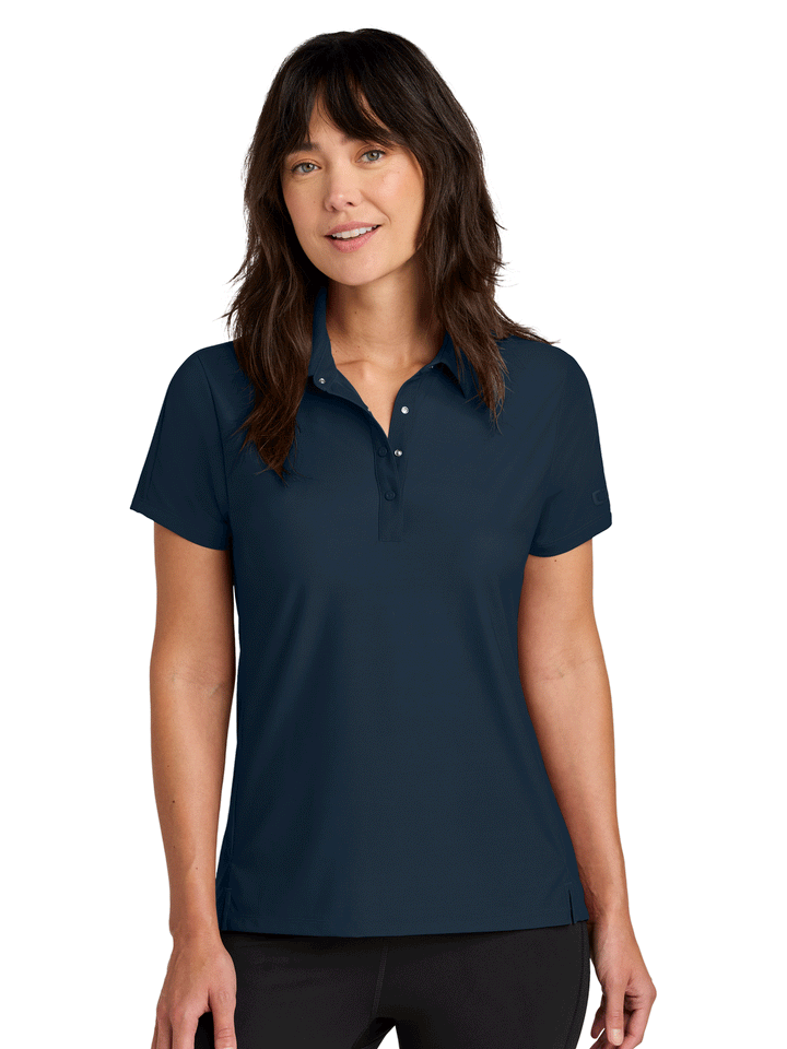 Navy OGIO Women’s Envision Polo for custom embroidery, combining professional style with moisture-wicking performance and no order minimums.