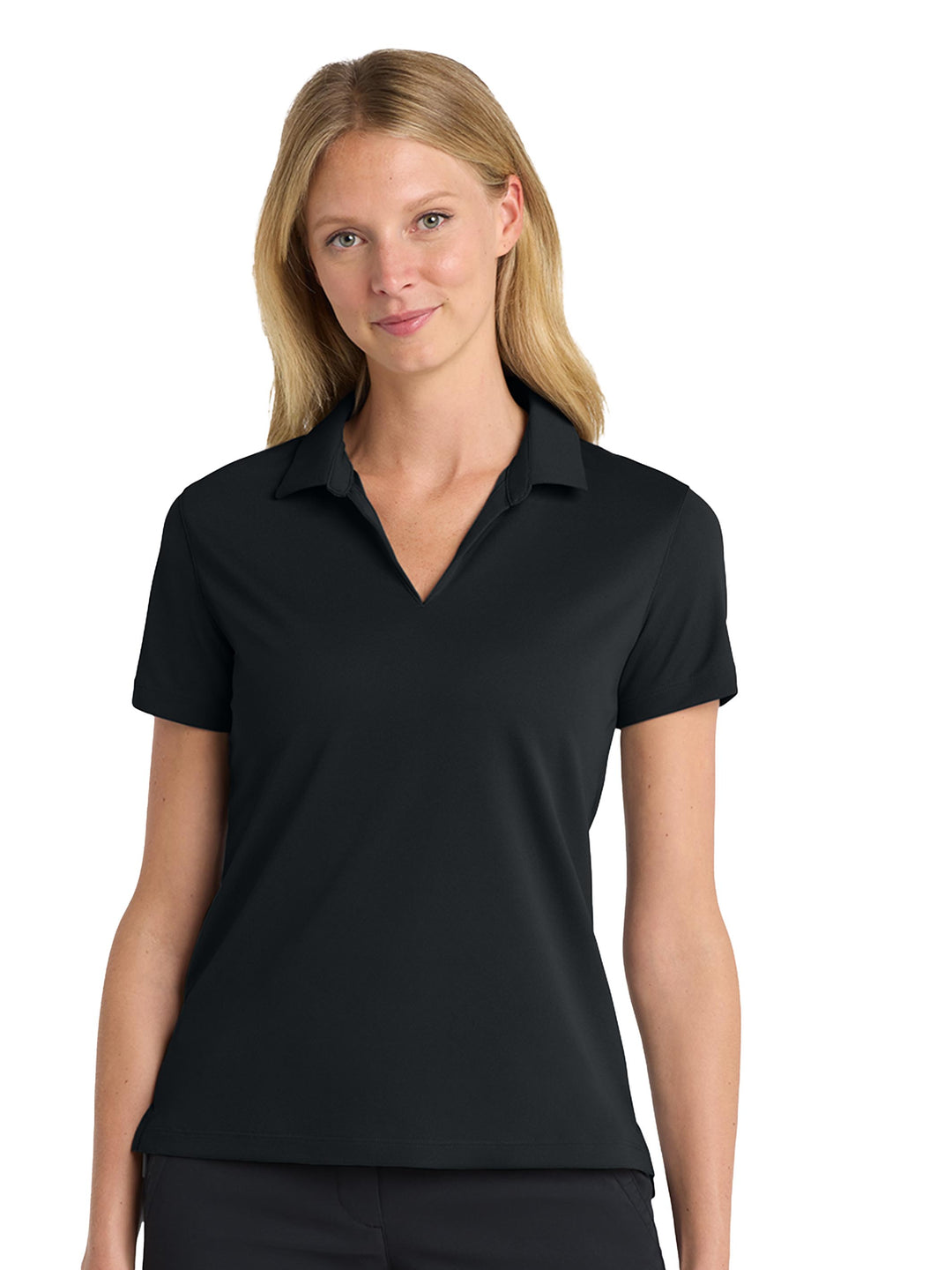 Custom Nike Women's Dri-FIT Micro Pique 2.0 Polo in black, moisture-wicking and ideal for custom embroidery or branding.
