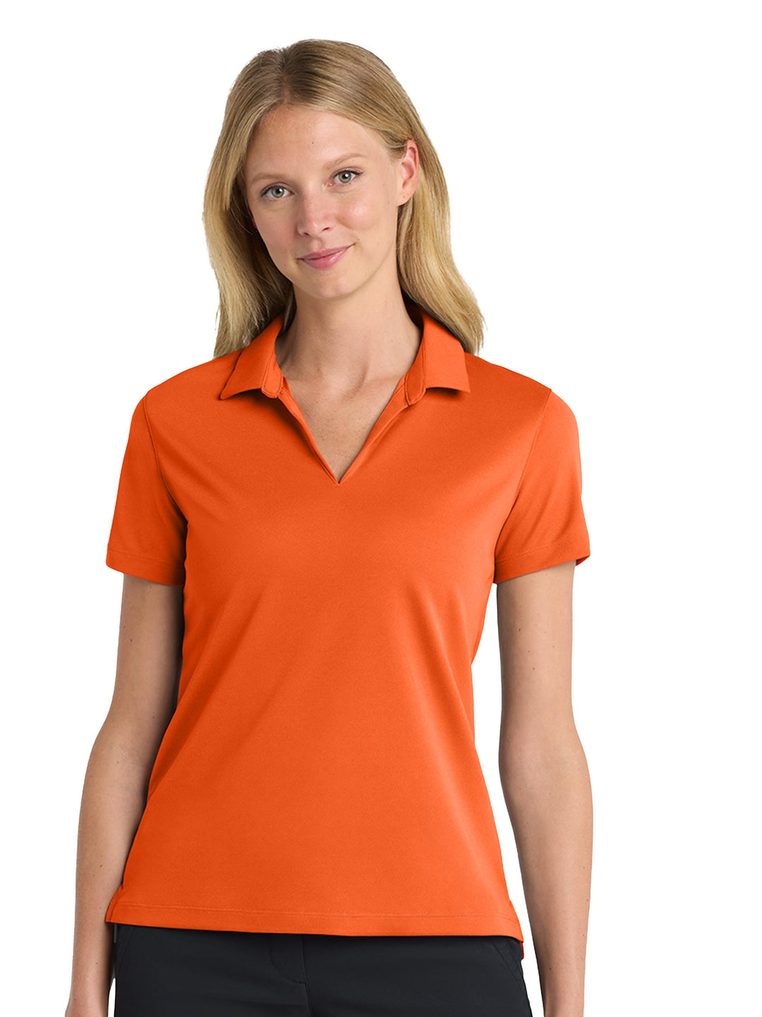 Custom Nike Women's Dri-FIT Micro Pique 2.0 Polo in vibrant orange, breathable and stylish for active or casual wear.