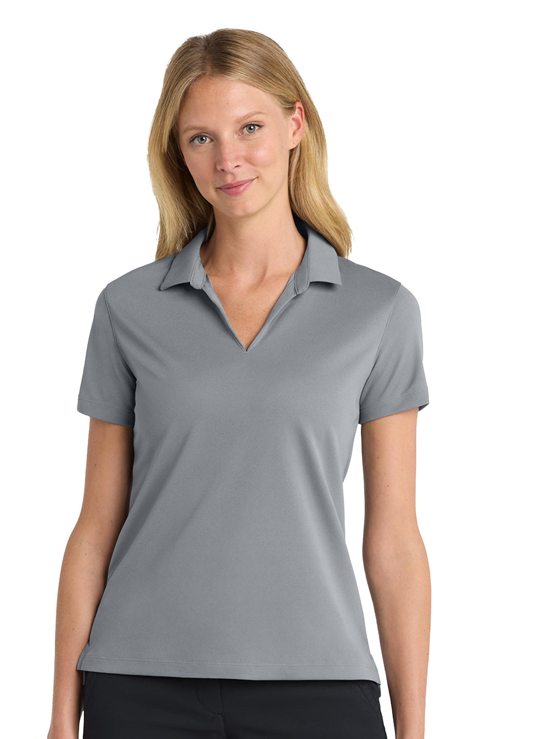 Custom Nike Women's Dri-FIT Micro Pique 2.0 Polo in light gray, designed for comfort and professional customization.