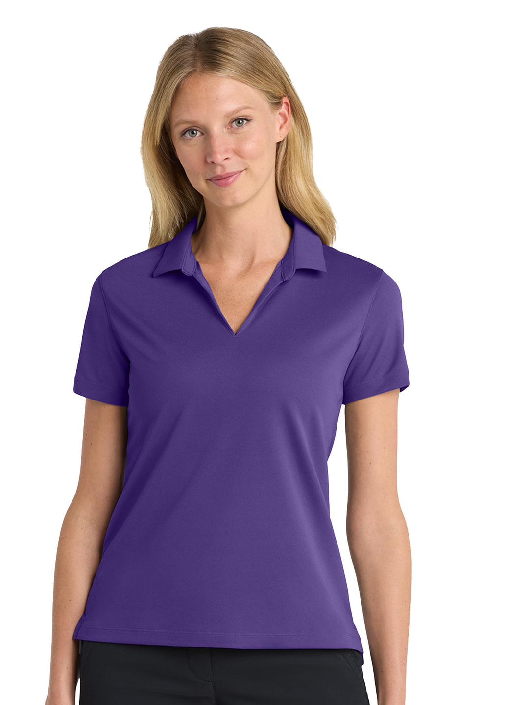 Custom Nike Women's Dri-FIT Micro Pique 2.0 Polo in purple, tailored fit and ideal for embroidered team or business logos.