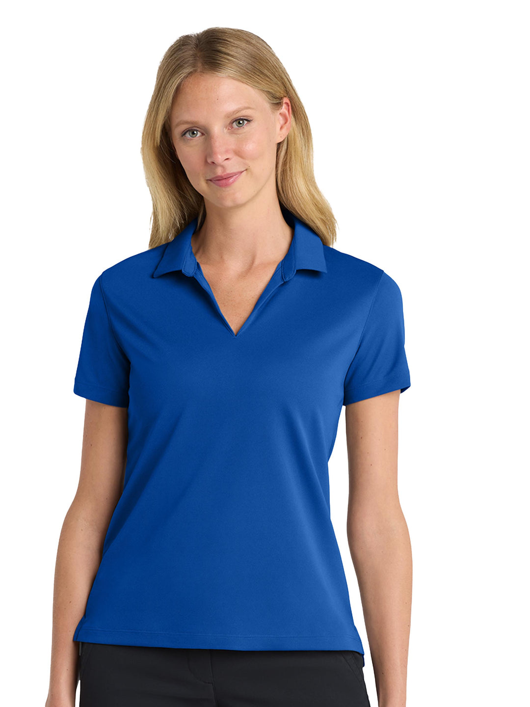 Custom Nike Women's Dri-FIT Micro Pique 2.0 Polo in royal blue, sleek and breathable for custom branding or uniforms.