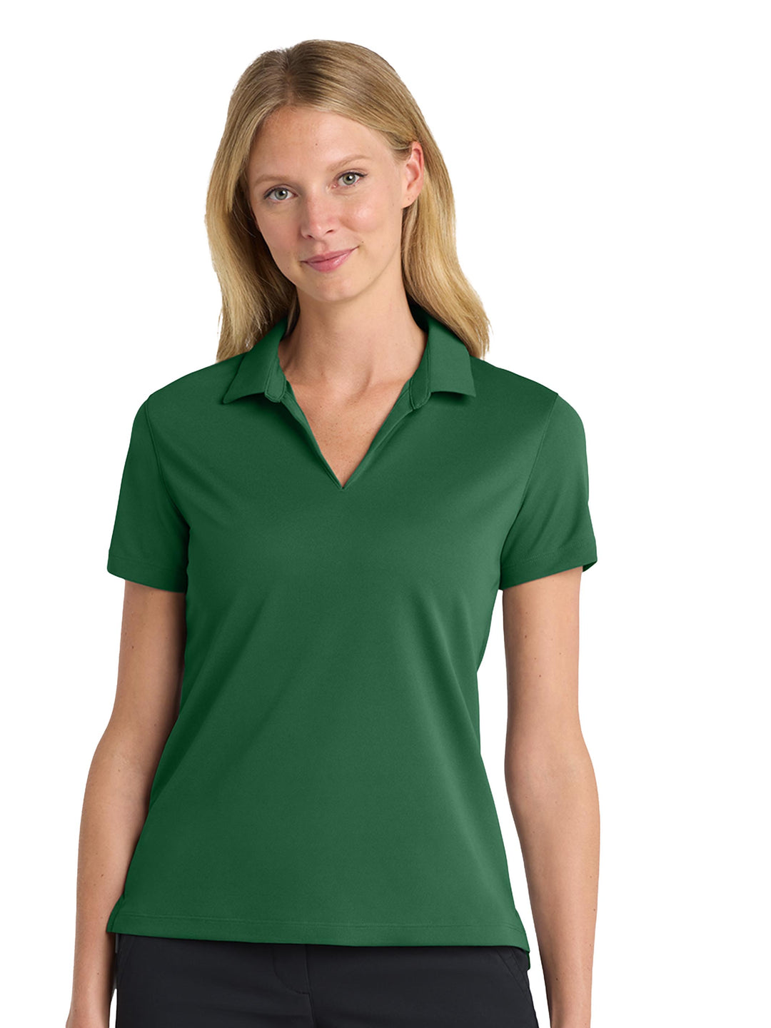 Custom Nike Women's Dri-FIT Micro Pique 2.0 Polo in forest green, perfect for embroidered logos and business casual wear.