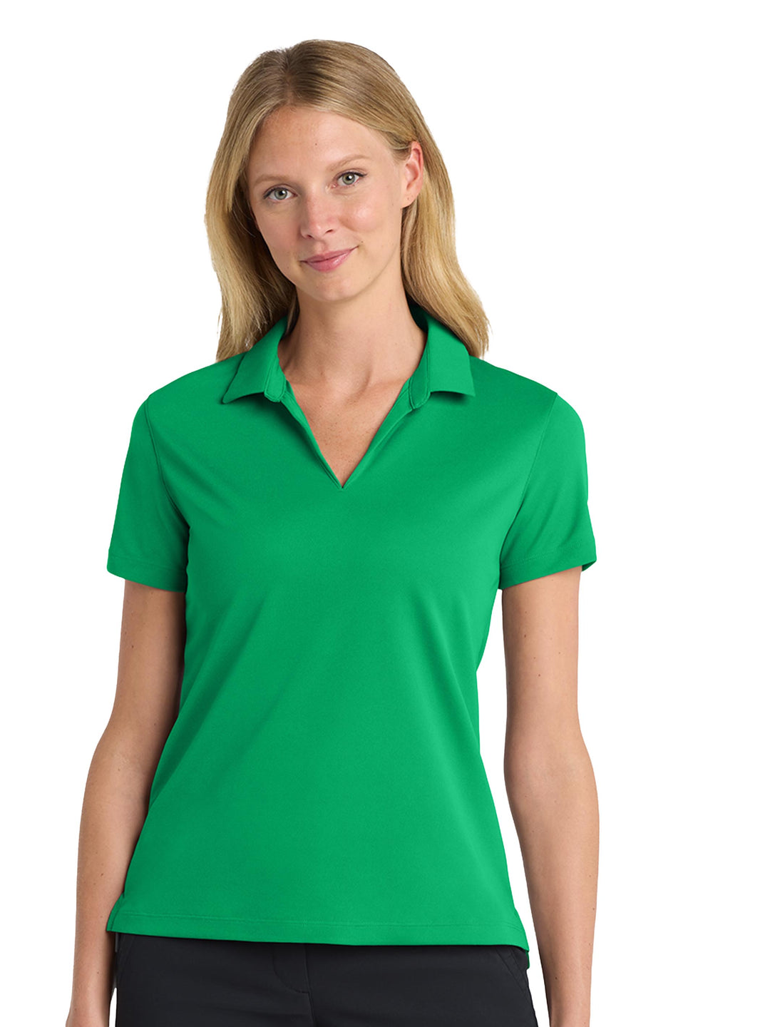 Custom Nike Women's Dri-FIT Micro Pique 2.0 Polo in bright green, ideal for team uniforms or branded apparel.