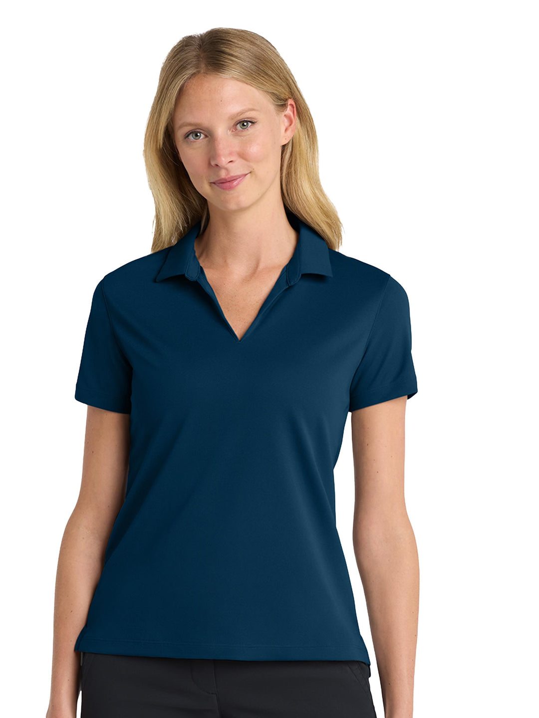 Custom Nike Women's Dri-FIT Micro Pique 2.0 Polo in navy blue, sleek fit ideal for embroidered business logos.